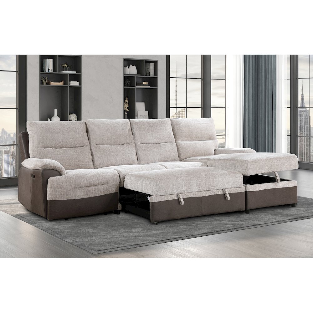 Contemporary Sectional With Po And Usb, Beige,Brown. Picture 3