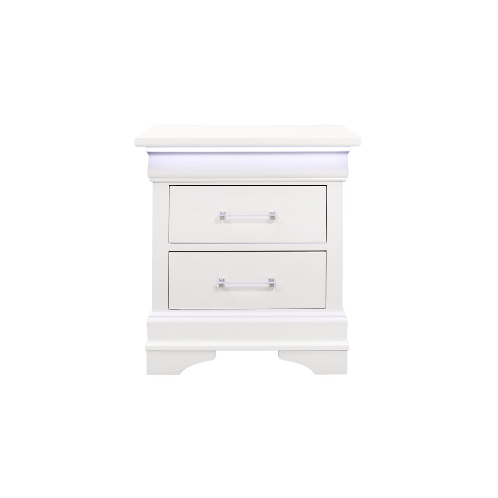 Traditional Glam Charlie White Nightstand With Led, White. Picture 1