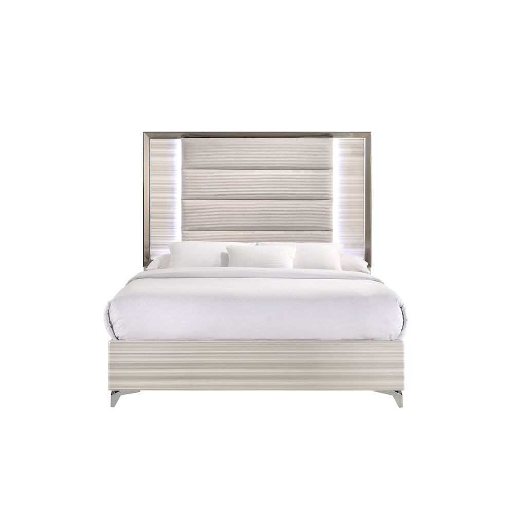 Modern Zambrano White Queen Bed With Led, White. Picture 1