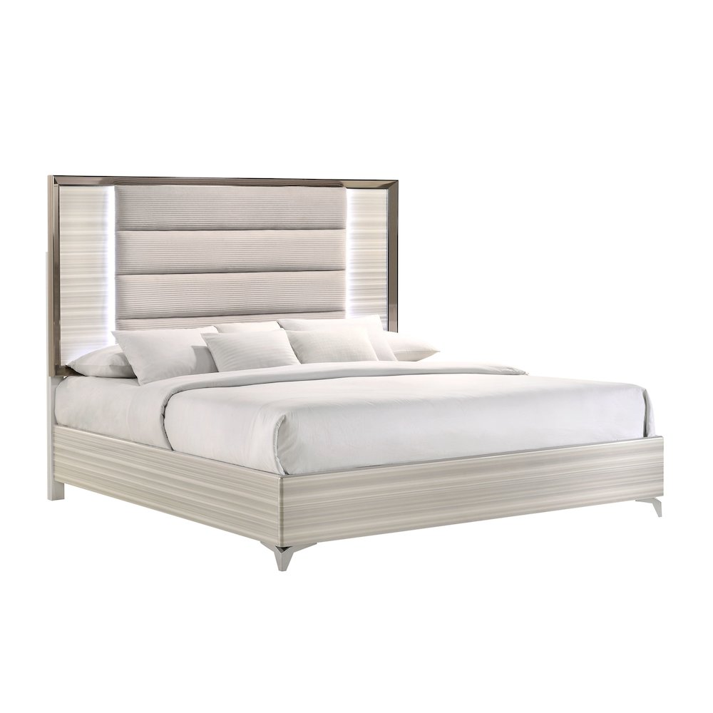 Modern Zambrano White King Bed With Led, White. Picture 2