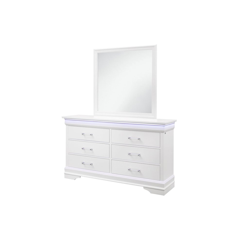 Traditional Glam Charlie White Dresser With Led, White. Picture 2