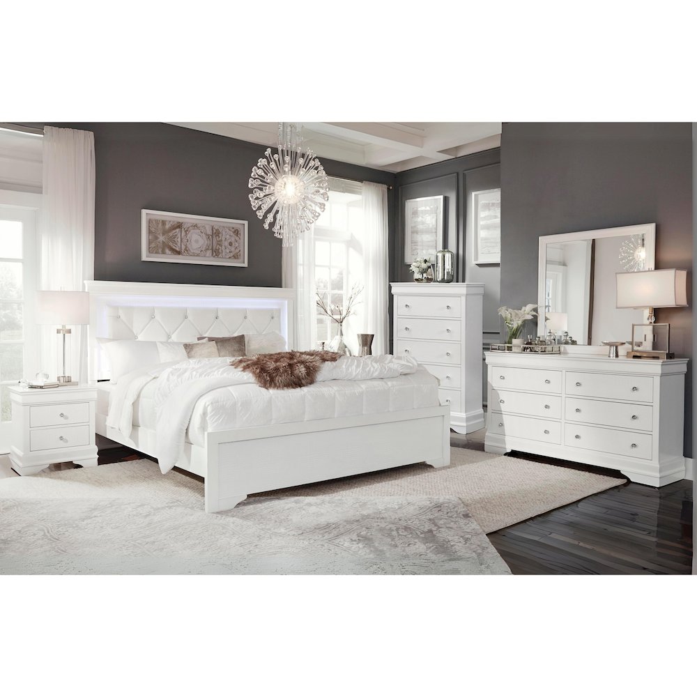 Contemporary Pompei Metallic White Queen Bed In A Box, Metallic White. Picture 1