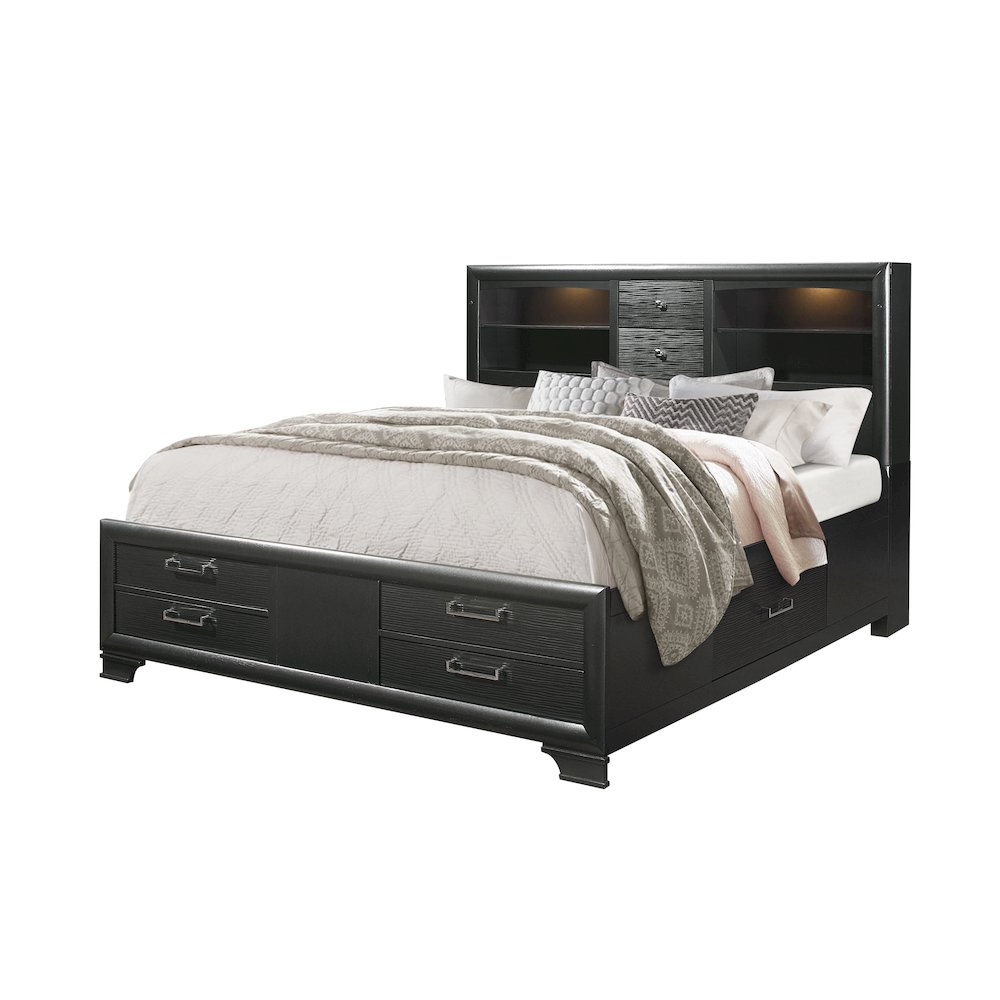 Transitional Glam Jordyn Grey Queen Bed, Grey. Picture 2