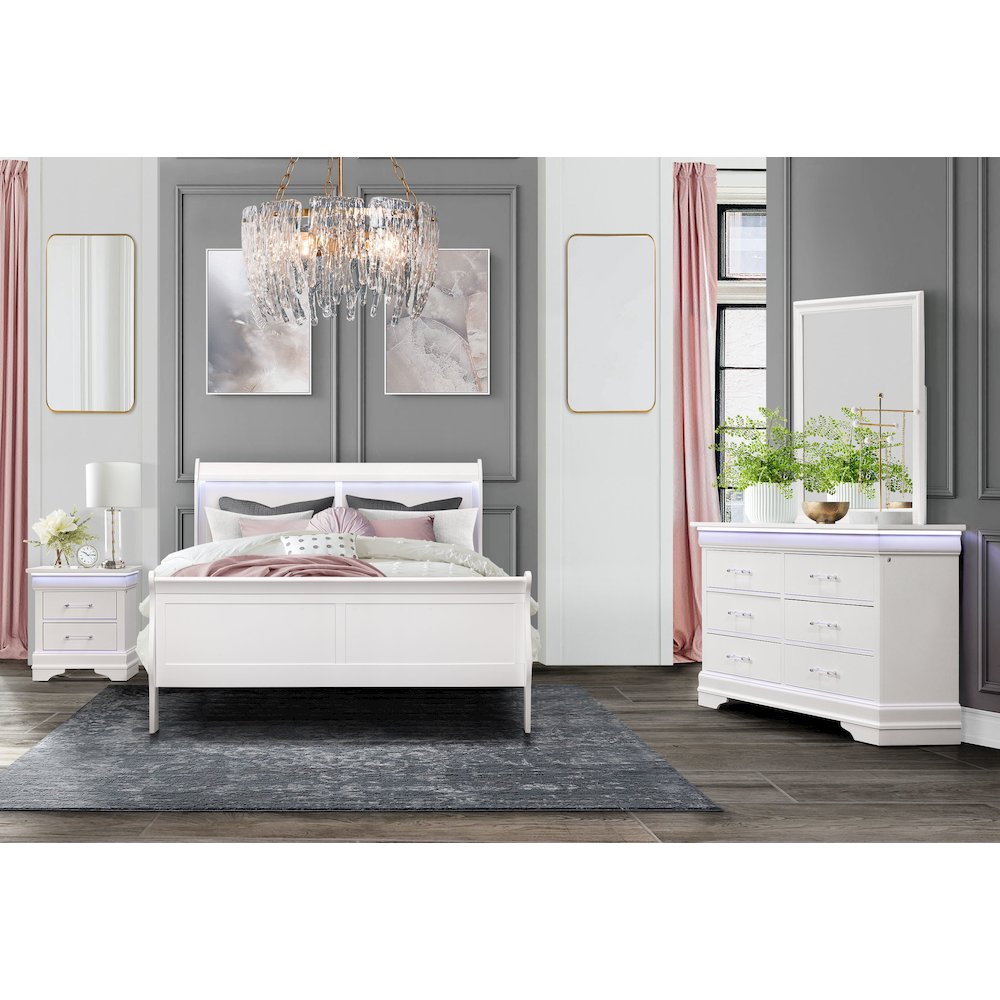 Traditional Glam Charlie White Dresser With Led, White. Picture 3