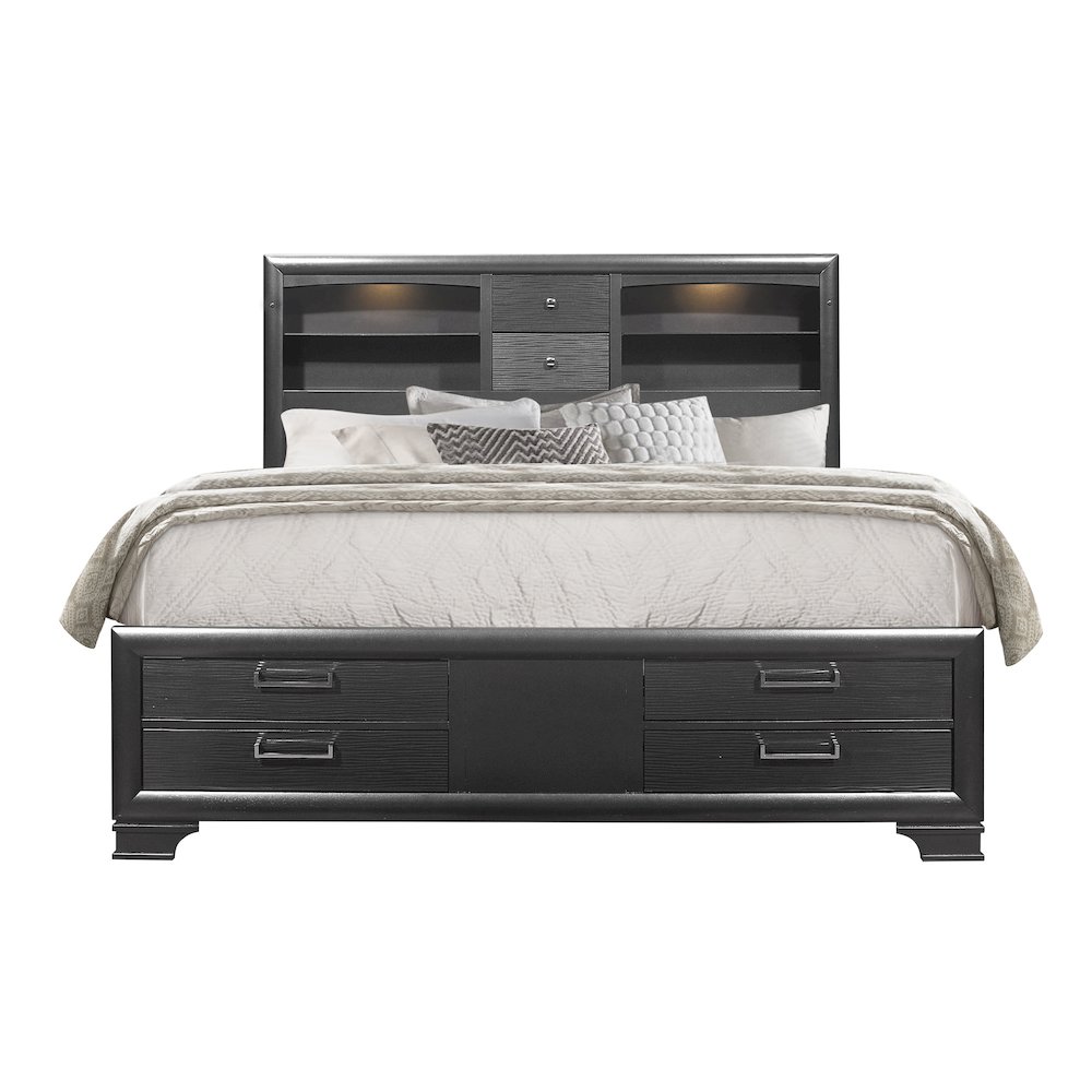 Transitional Glam Jordyn Grey Queen Bed, Grey. Picture 1