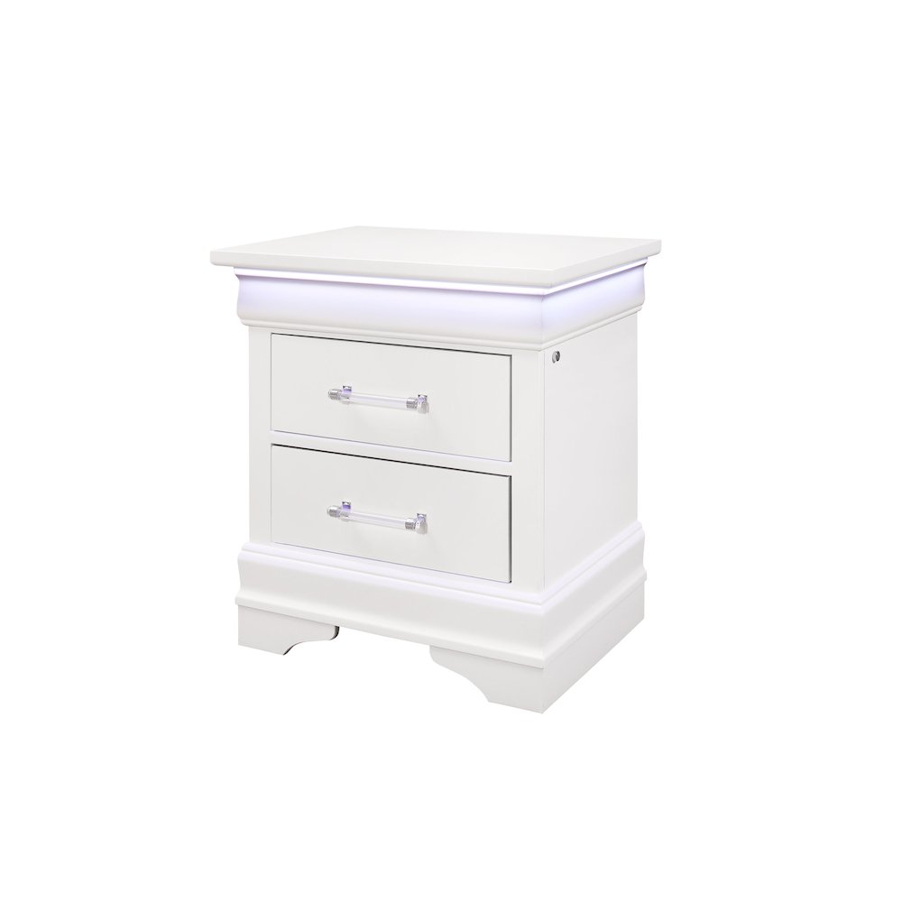 Traditional Glam Charlie White Nightstand With Led, White. Picture 2