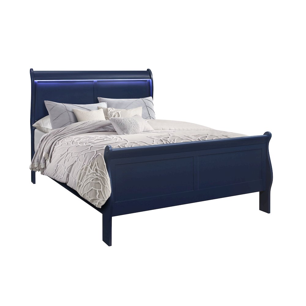 Traditional Glam Charlie Blue Full Bed With Led, Blue. Picture 2
