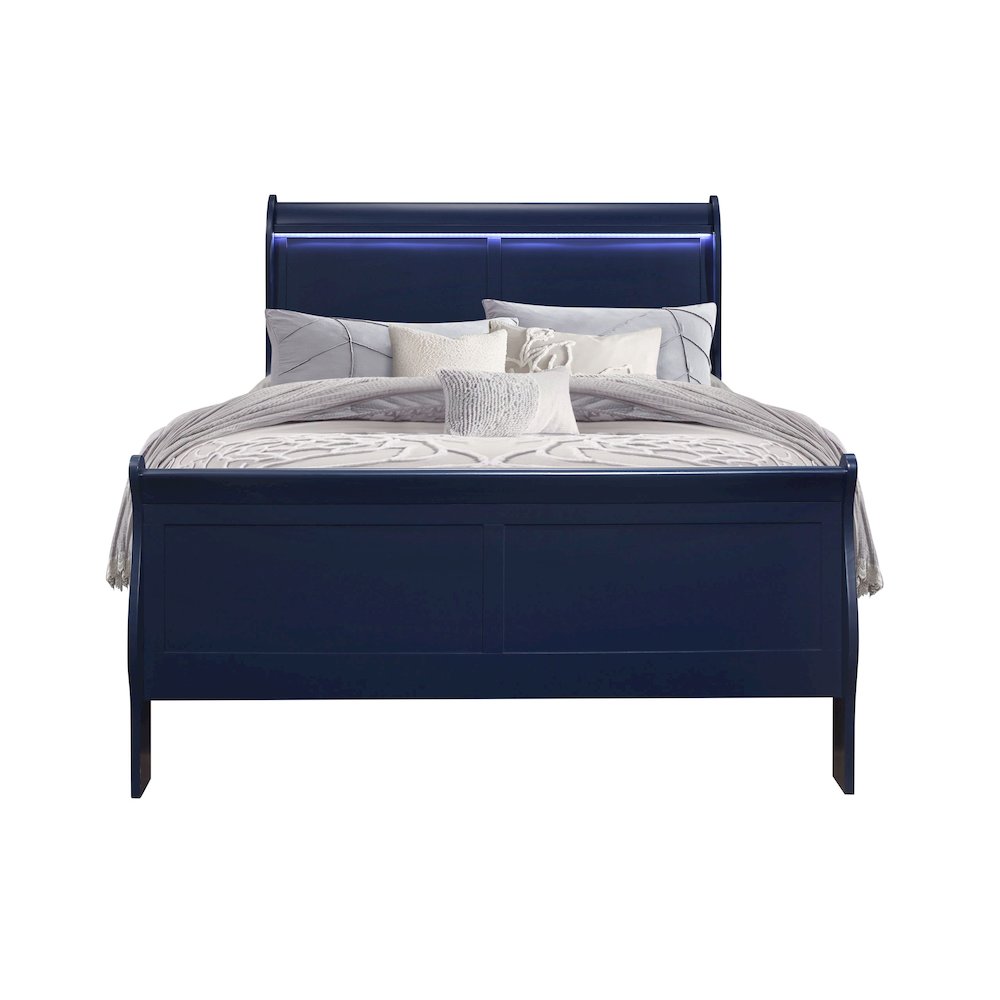 Traditional Glam Charlie Blue Full Bed With Led, Blue. Picture 1