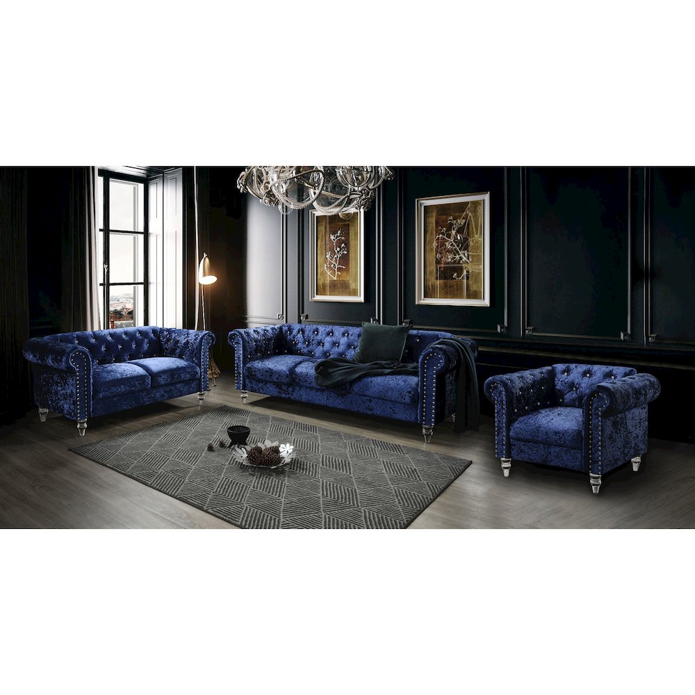 Contemporary Velvet Sofa, Blue. Picture 3