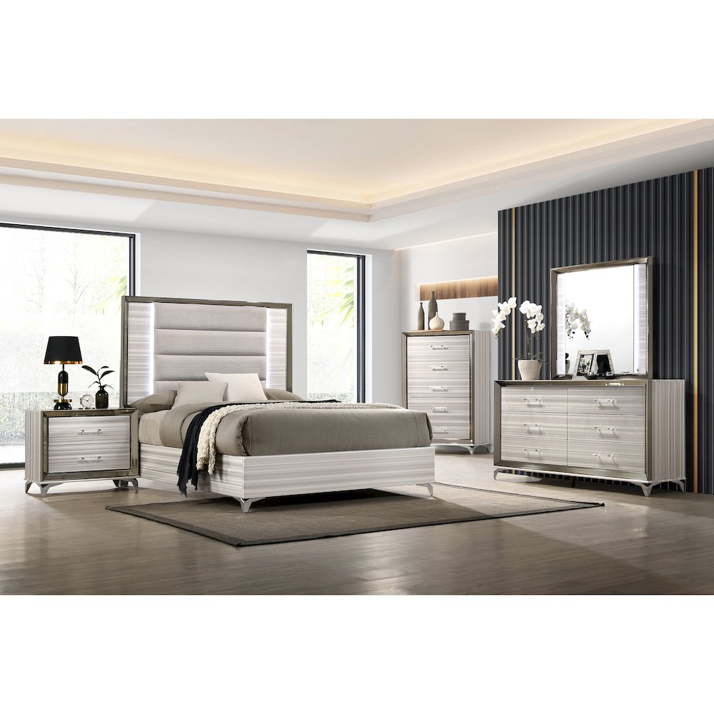 Modern Zambrano White Queen Bed With Led, White. Picture 3