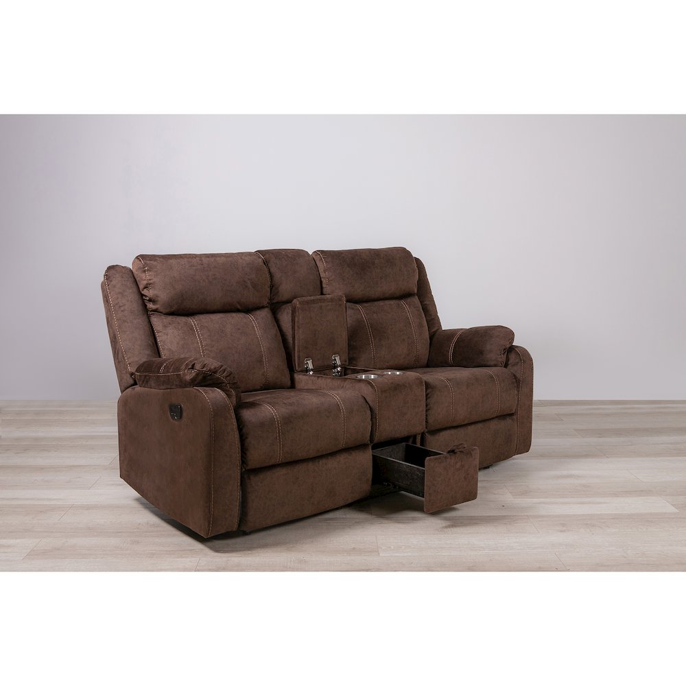Transitional Domino Reclining Loveseats, Coffee. Picture 1