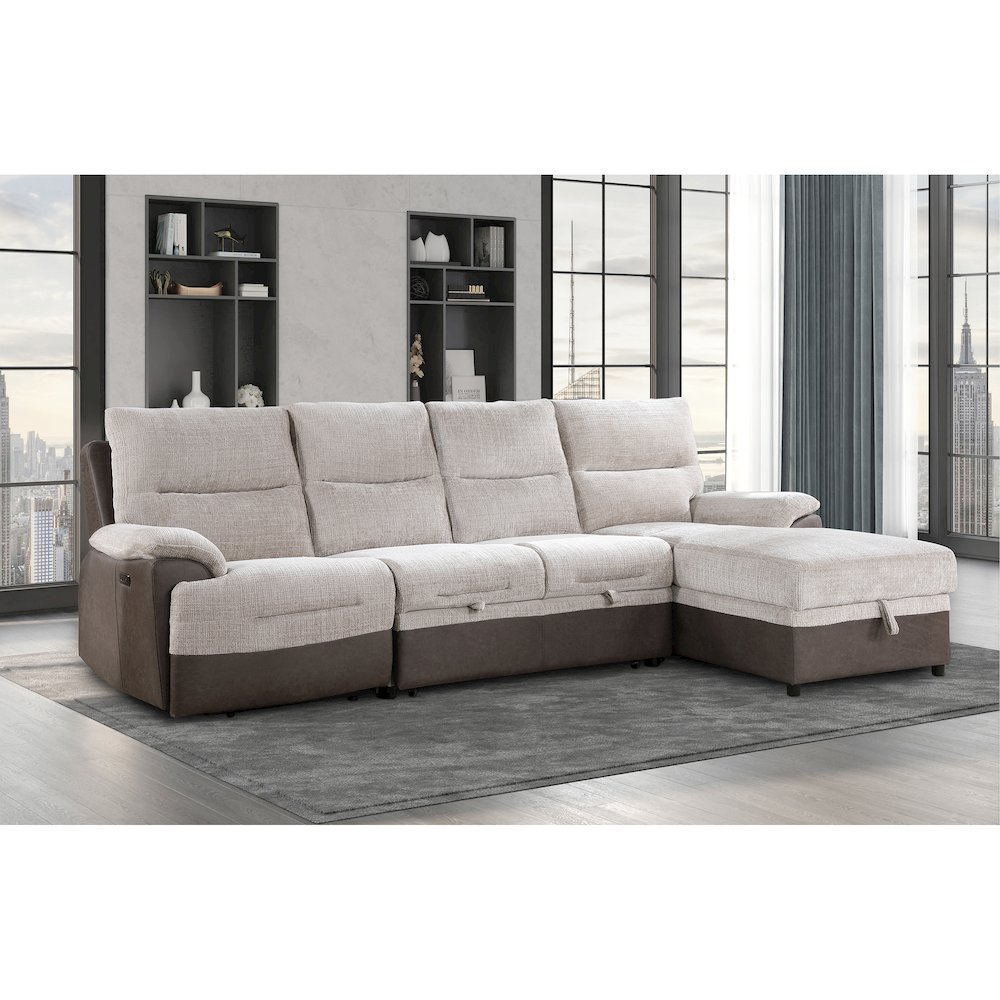 Contemporary Sectional With Po And Usb, Beige,Brown. Picture 2