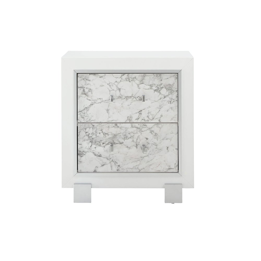 Transitional Glam Santorini White Nightstand, Metallic White. Picture 1