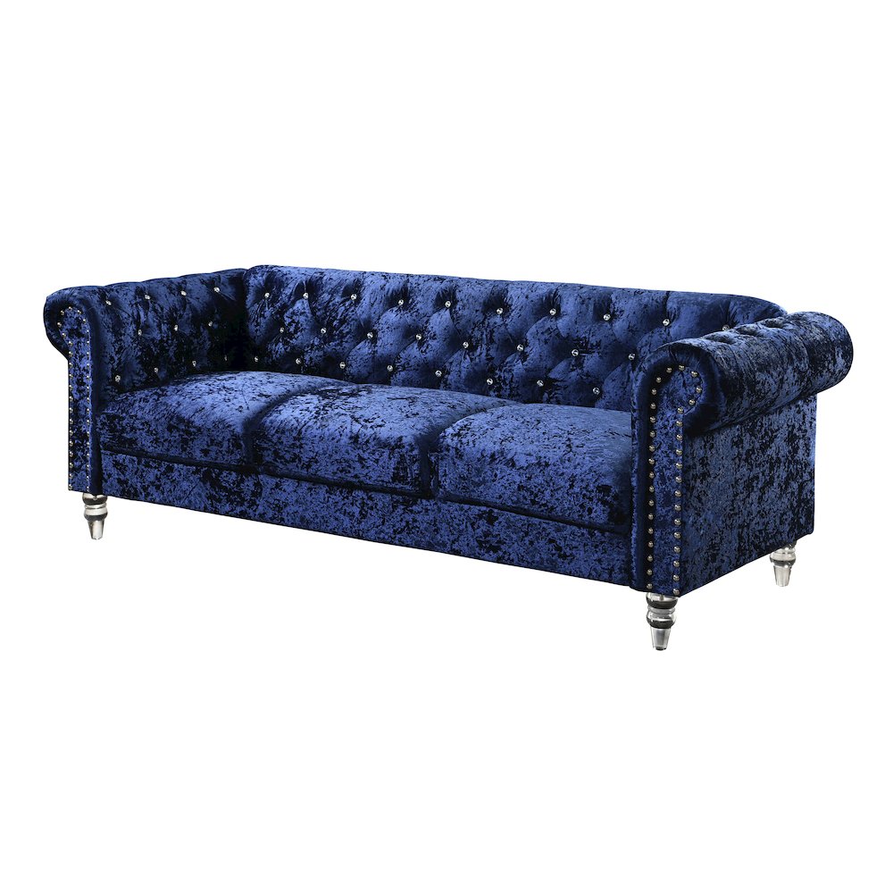 Contemporary Velvet Sofa, Blue. Picture 1
