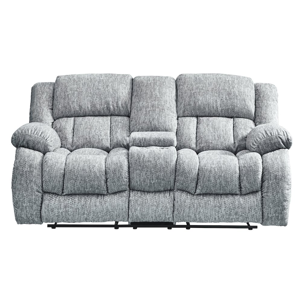 Transitional Console Reclining Loveseat, Grey. Picture 1