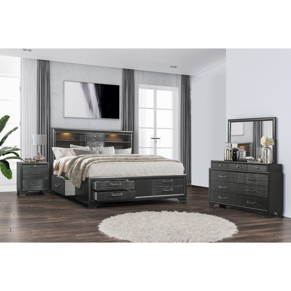 Transitional Glam Jordyn Grey Queen Bed, Grey. Picture 4