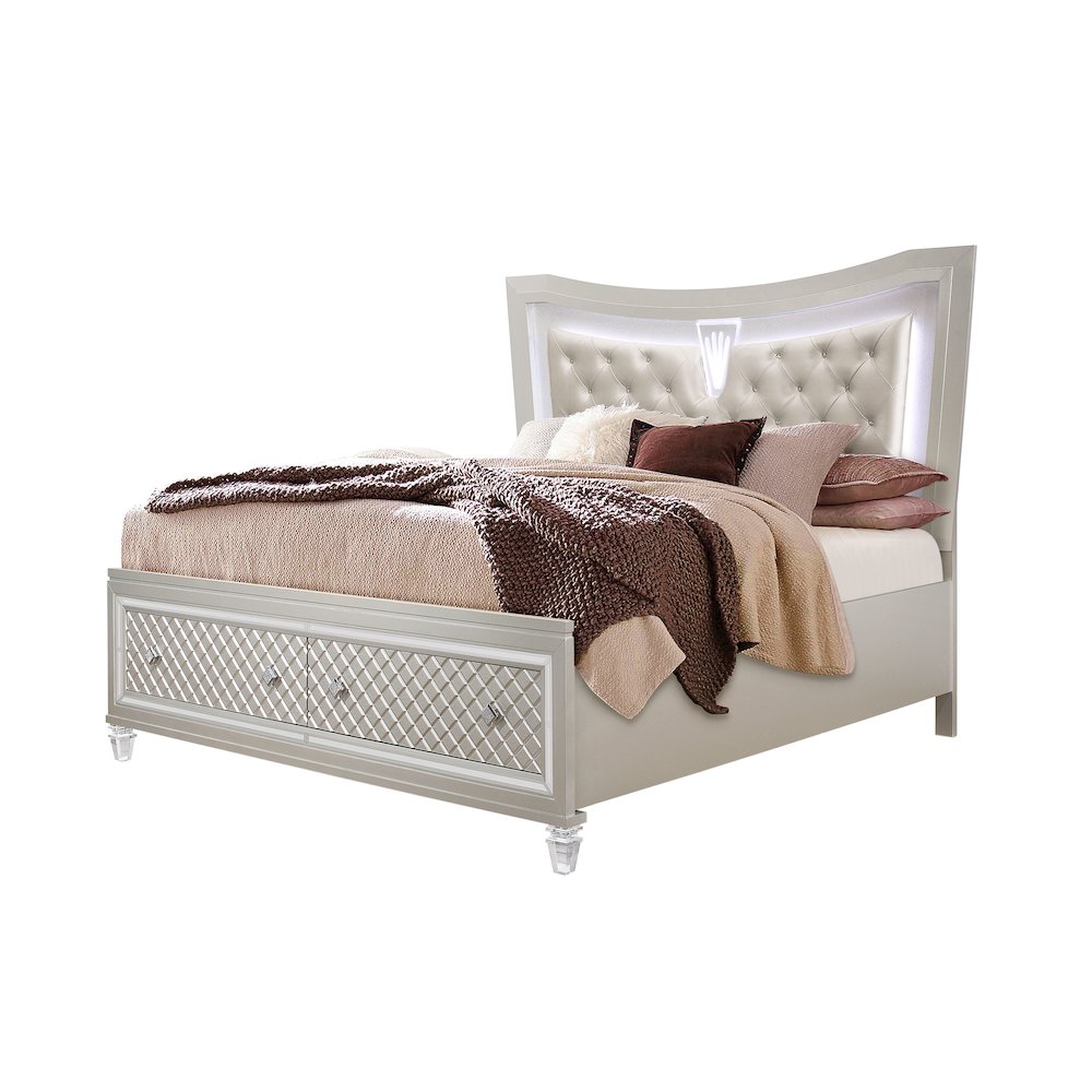 Traditional Glam Paris Champagne Queen Bed With Led, Champagne. Picture 2