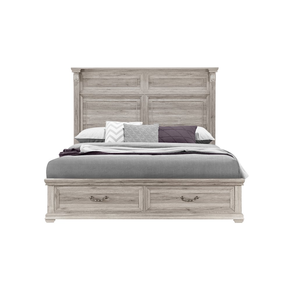 Contemporary Tatum Natural Queen Bed With Storage, Natural. Picture 1