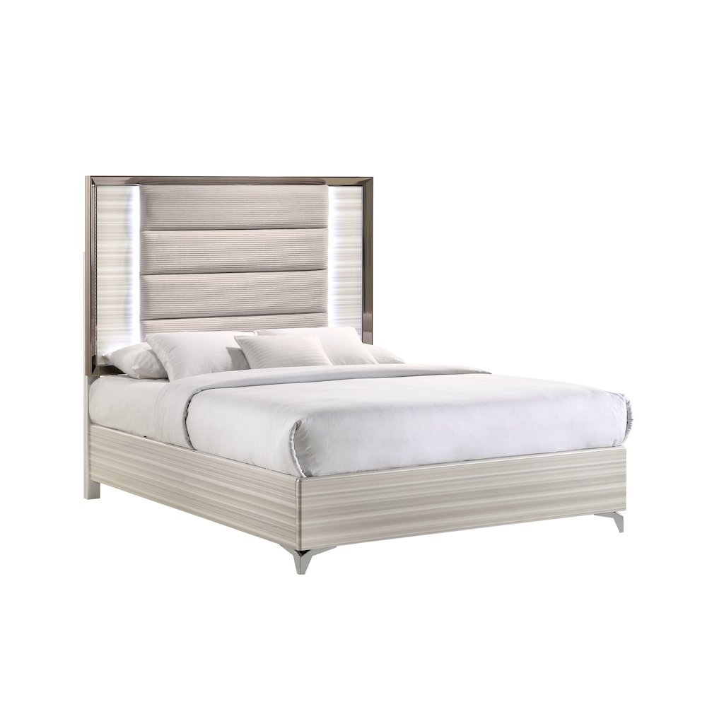 Modern Zambrano White Queen Bed With Led, White. Picture 2