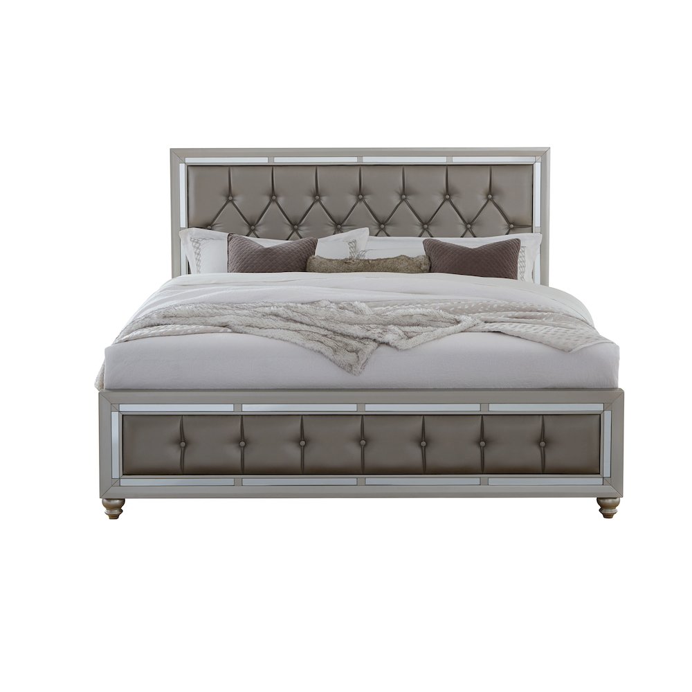 Transitional Glam Riley Silver Queen Bed, Silver. Picture 1