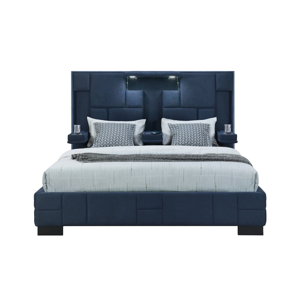 Contemporary Oscar Navy Blue King Bed No Wood Trim, Navy Blue. Picture 1