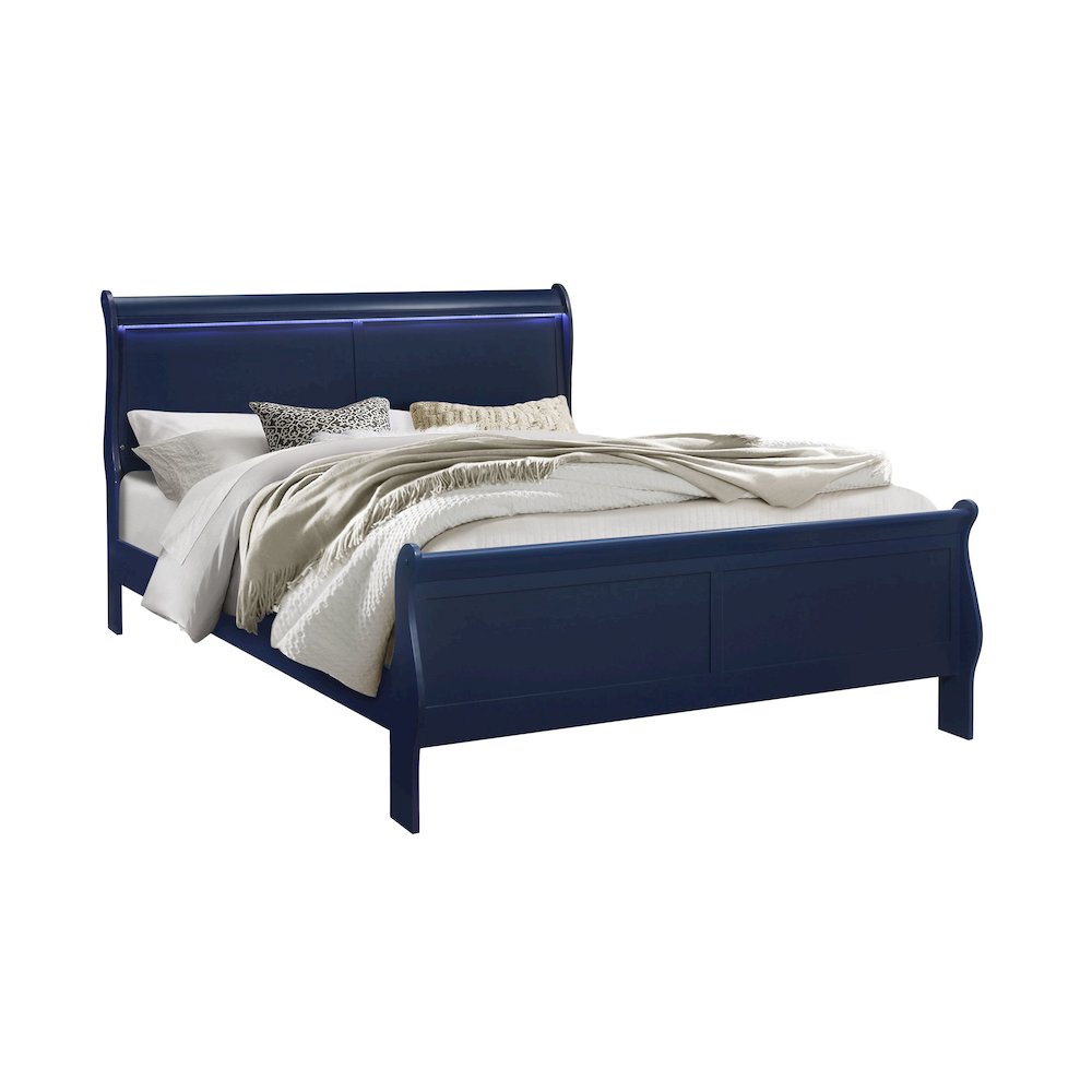 Traditional Glam Charlie Blue King Bed With Led, Blue. Picture 2
