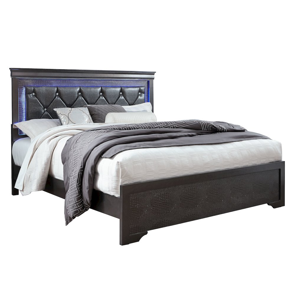 Traditional Glam Pompei Metallic Grey King Bed With Led, Grey. Picture 2