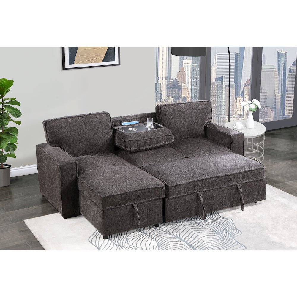 Transitional Reversible Pull Out Sofa Bed, Dark Grey. Picture 3