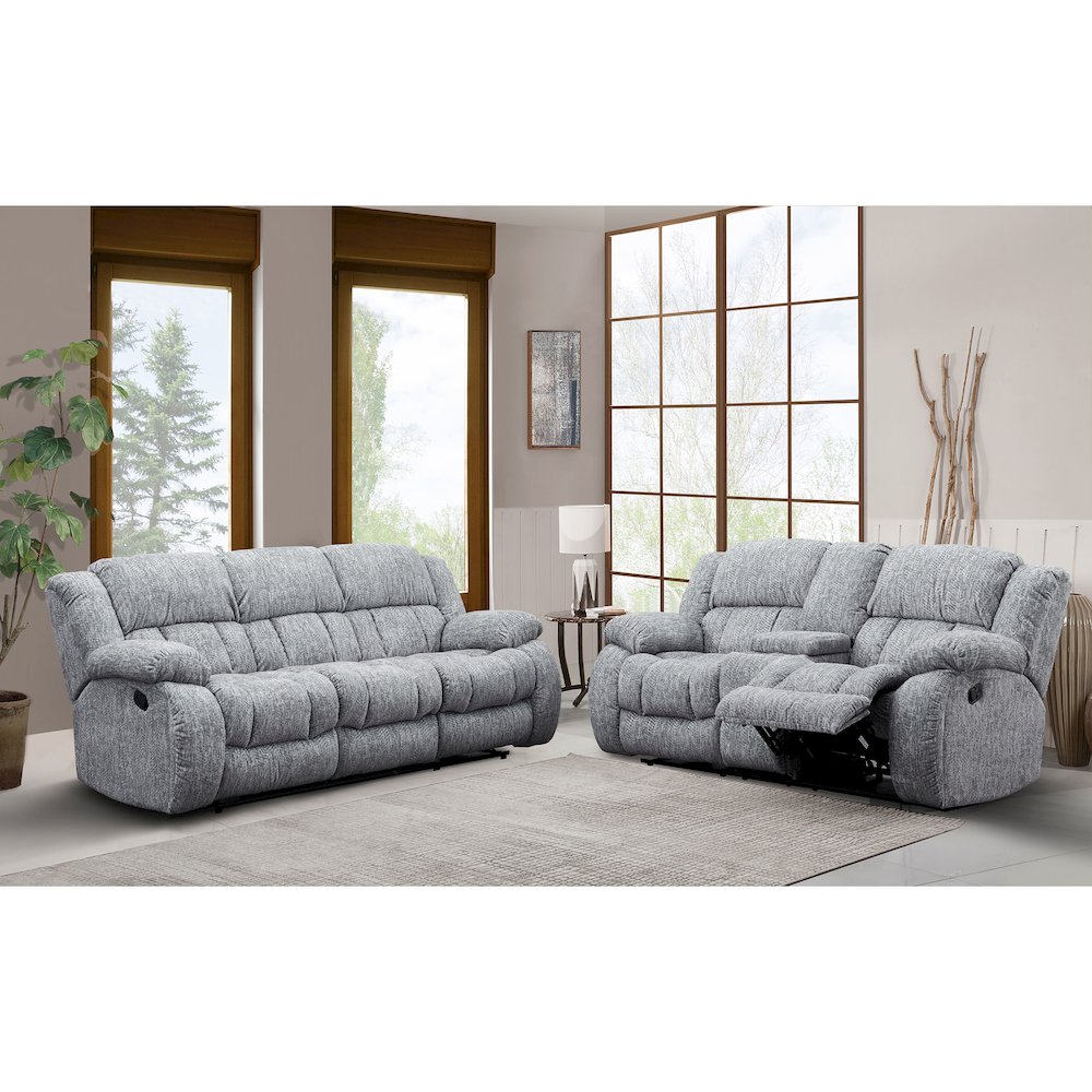 Transitional Console Reclining Loveseat, Grey. Picture 3