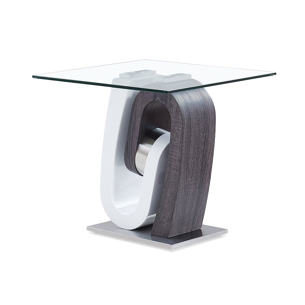 Contemporary End Table, Clear,Dark Grey,Silver,White. Picture 1