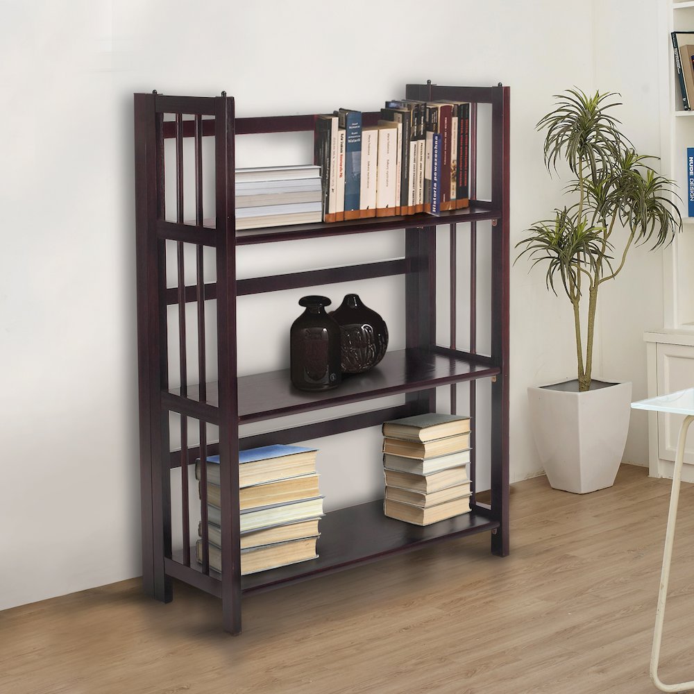 3-Shelf Folding Stackable Bookcase 27.5" Wide-Espresso. Picture 11