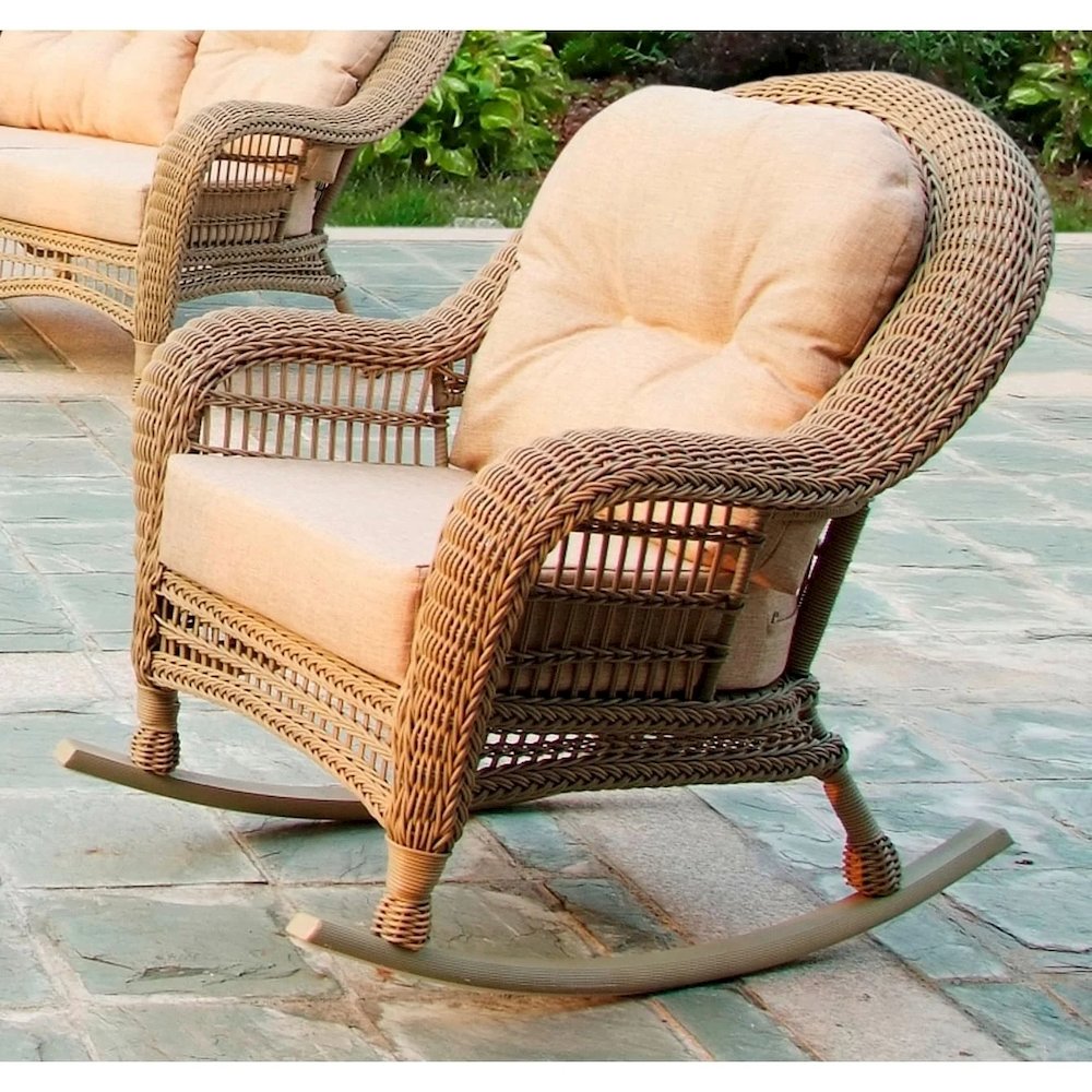 Outdoor Patio 3 Pc Cappuccino Furniture Conversation Set With Rocking Chair. Picture 4