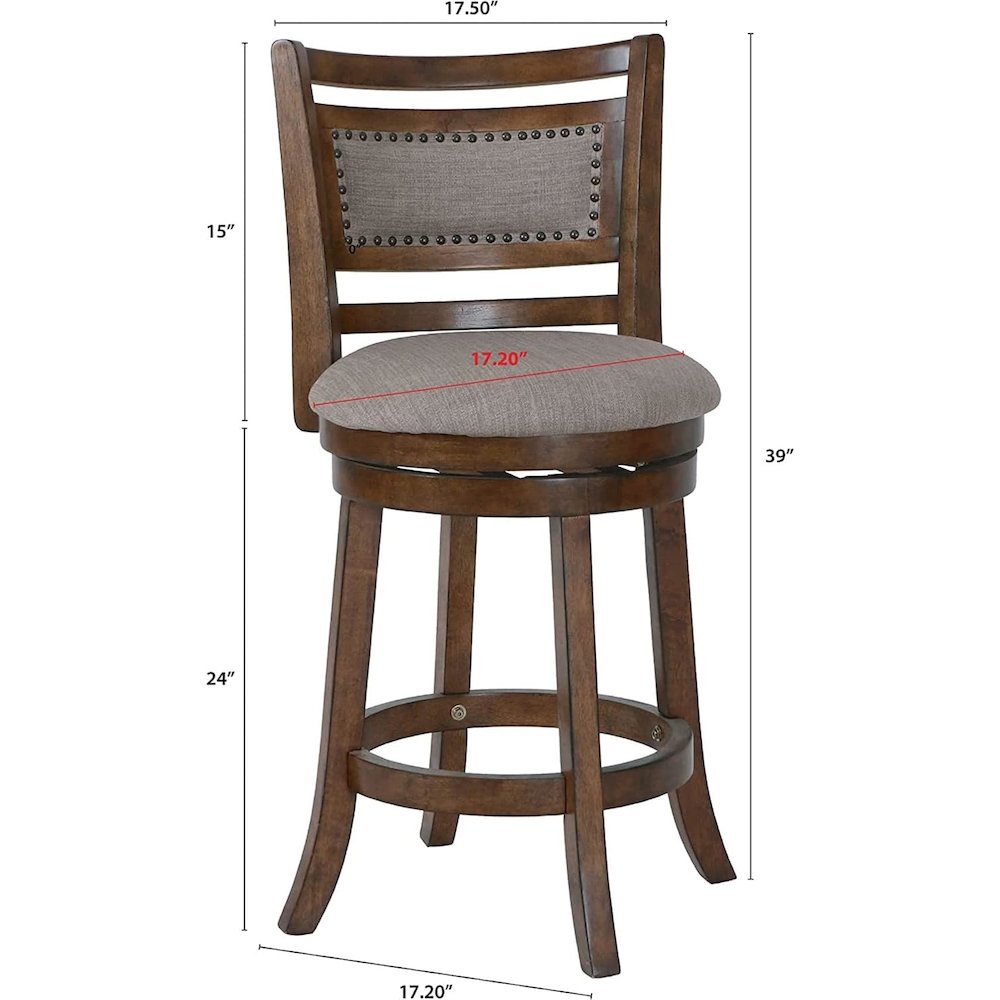 Aberdeen Wood Swivel Counter Stool with Fabric Seat in Dark Brown. Picture 2