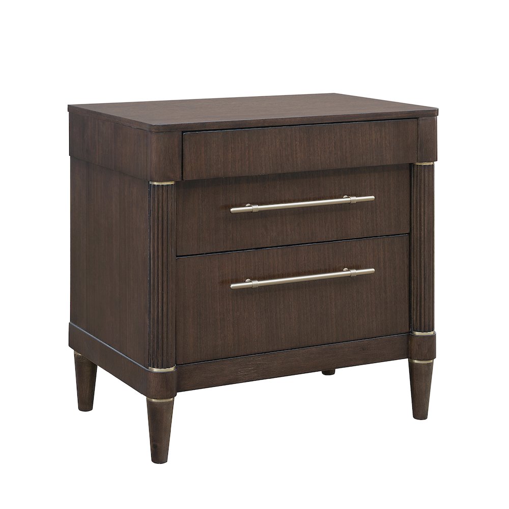Asher Park 3 Drawer Nightstand, Piano Brown Finish. Picture 1
