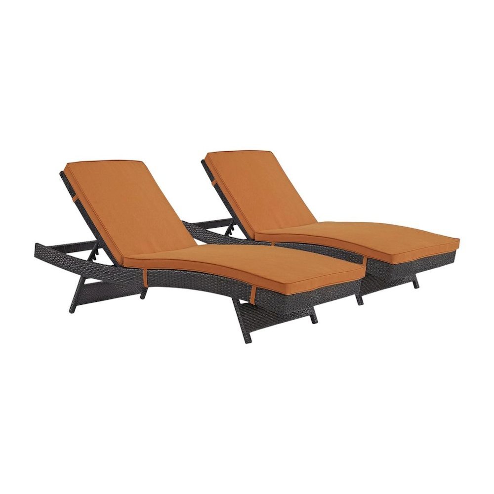 Outdoor Patio Chaise Set Of 2 With Cushioned Lounge Chairs For Garden, Poolside. Picture 1