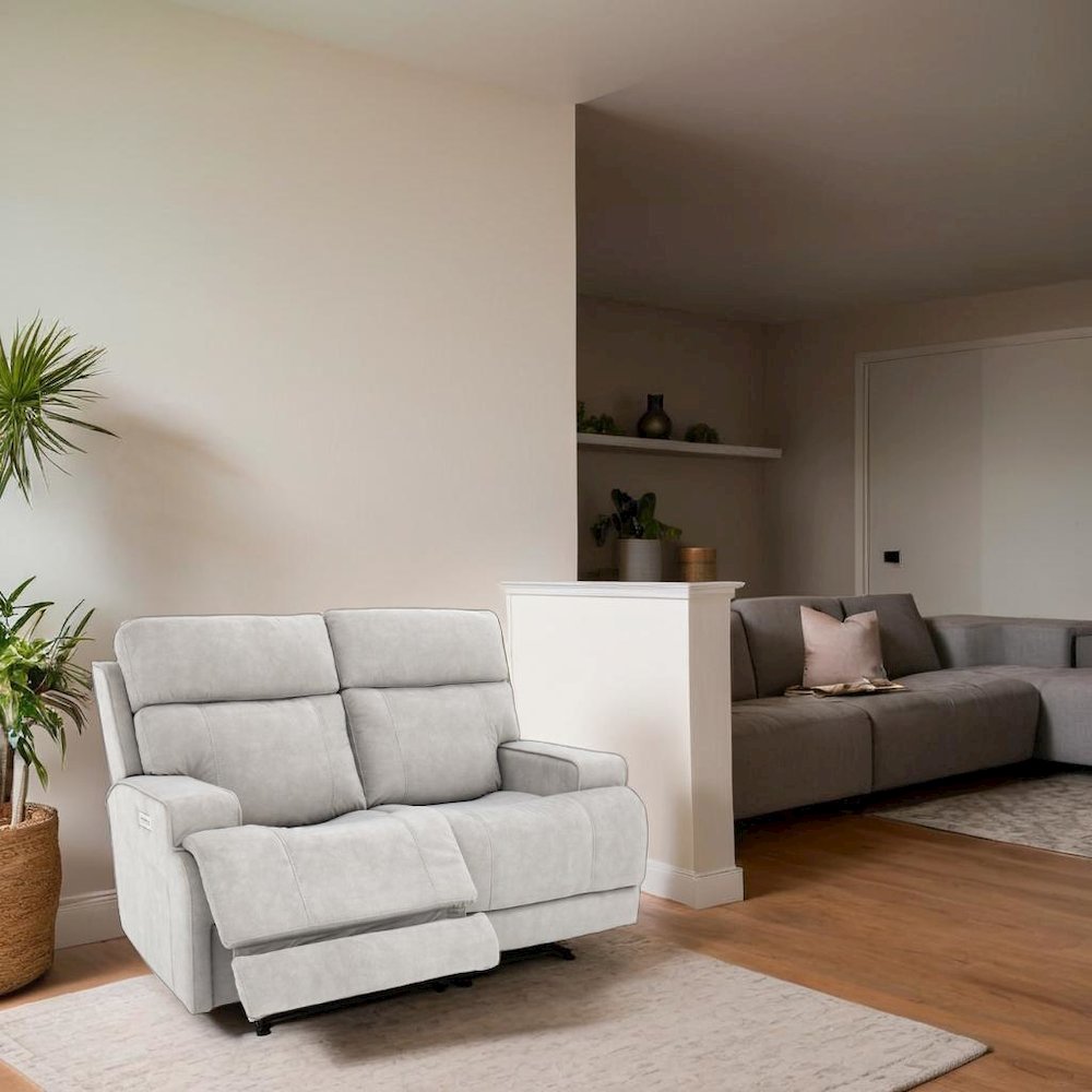 Gray Leather Loveseat with Power Recline and Adjustable Headrests for Comfort. Picture 3
