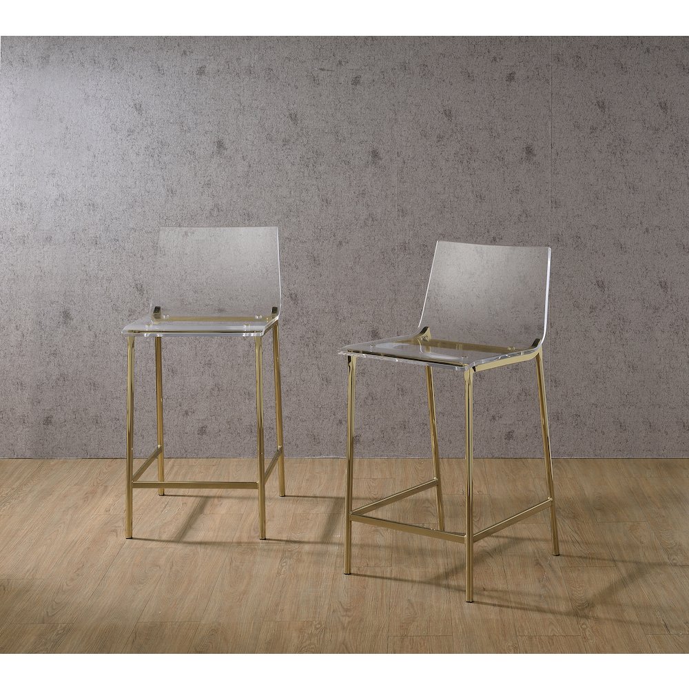 Gold Lucite Acrylic Tall Counter Glam Stool Set of 2. Picture 3