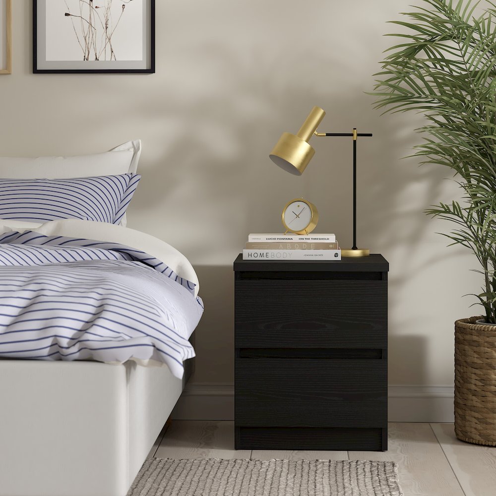 Scottsdale 2 Drawer Nightstand - Set of 2, Black Woodgrain. Picture 3