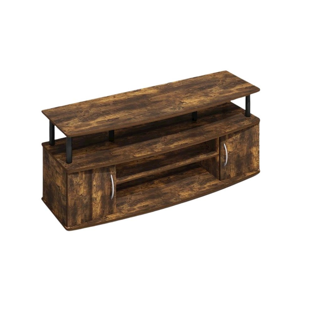 Brown Wooden TV Stand with 3 Open Shelves and Dual Door Storage TV Console. Picture 1