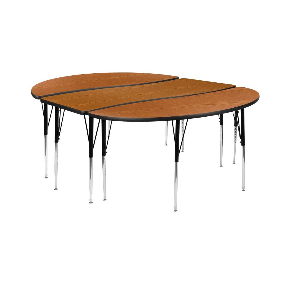 3 Piece 86" Oval Wave Flexible Oak Thermal Laminate Activity Table Set - Standard Height Adjustable Legs. Picture 1