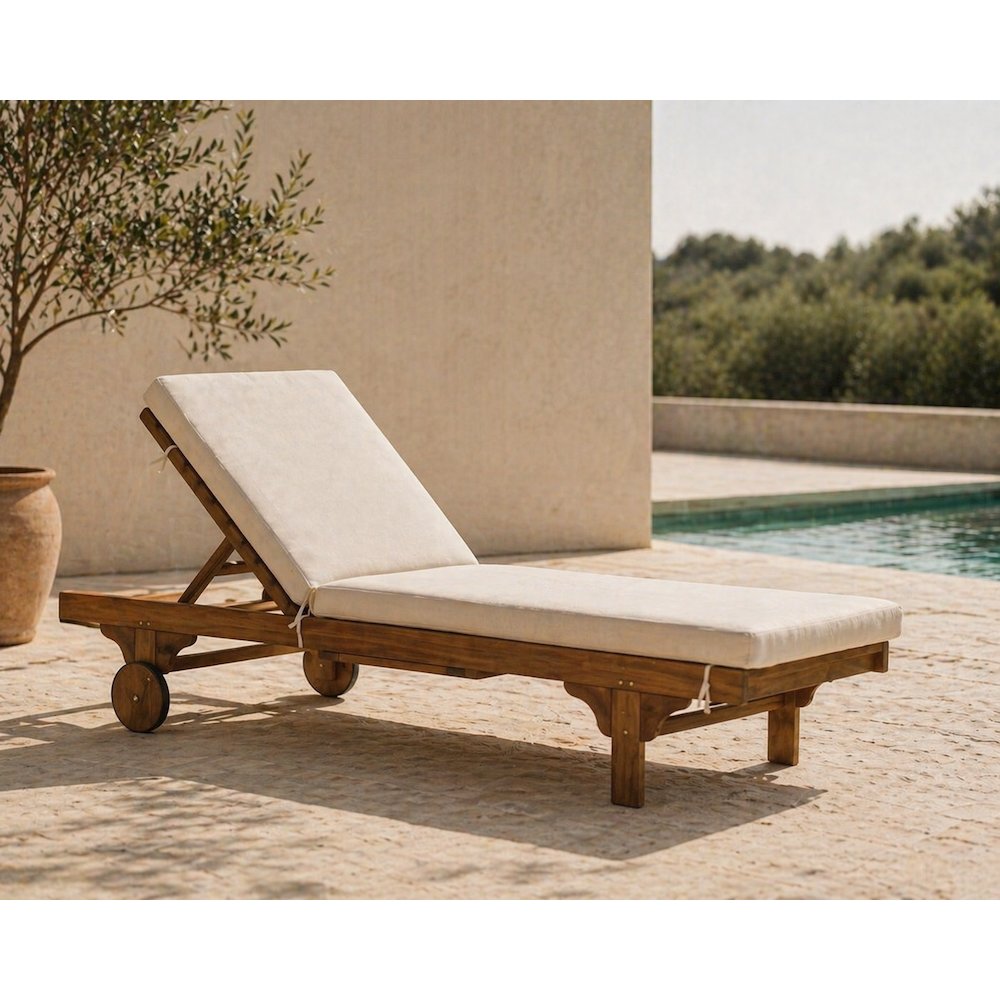 Outdoor Lounge Chair with Side Table in Natural Eucalyptus Wood Finish. Picture 2