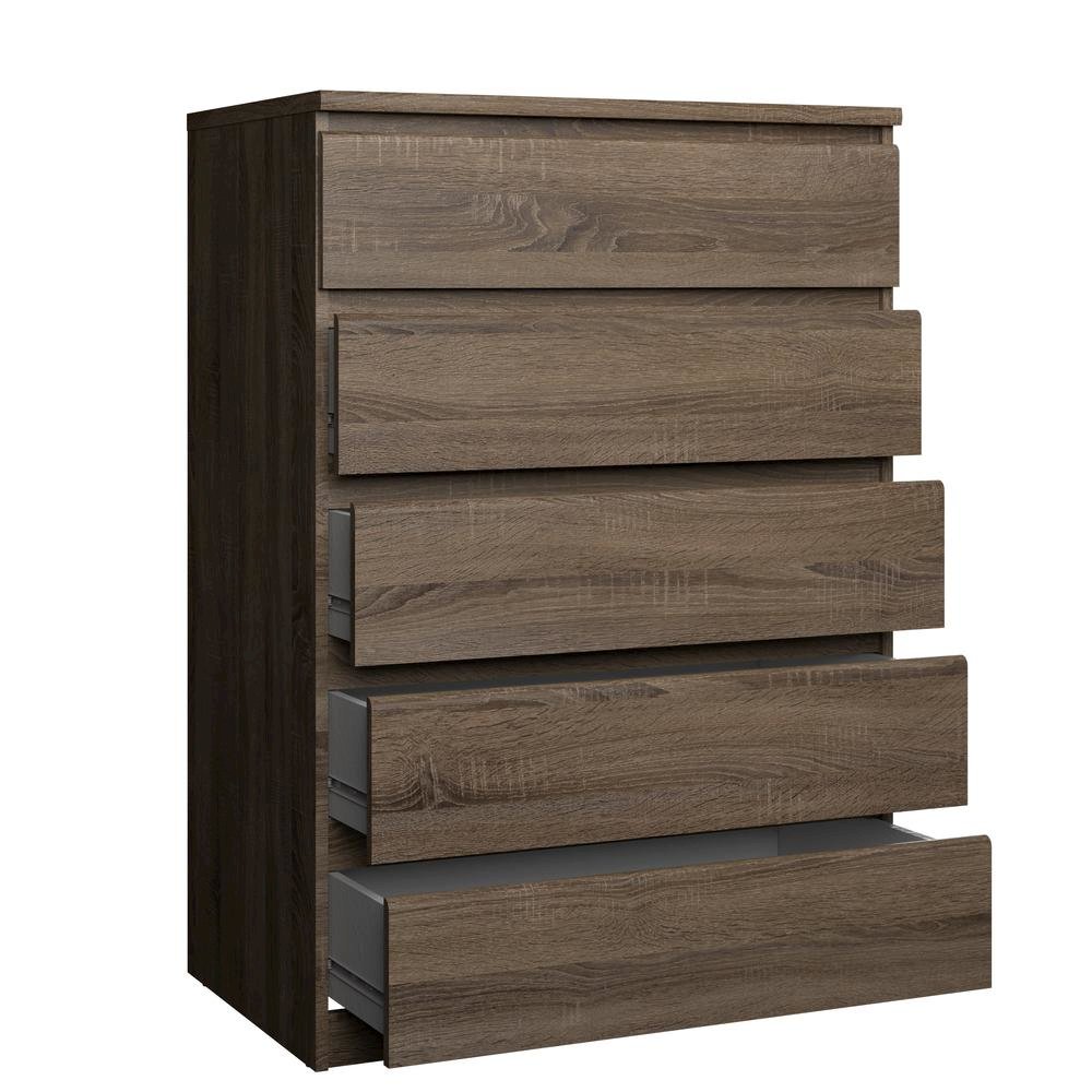 Brown 5 Drawer Chest - Tall Wooden Dresser for Bedroom Storage Solutions. Picture 4