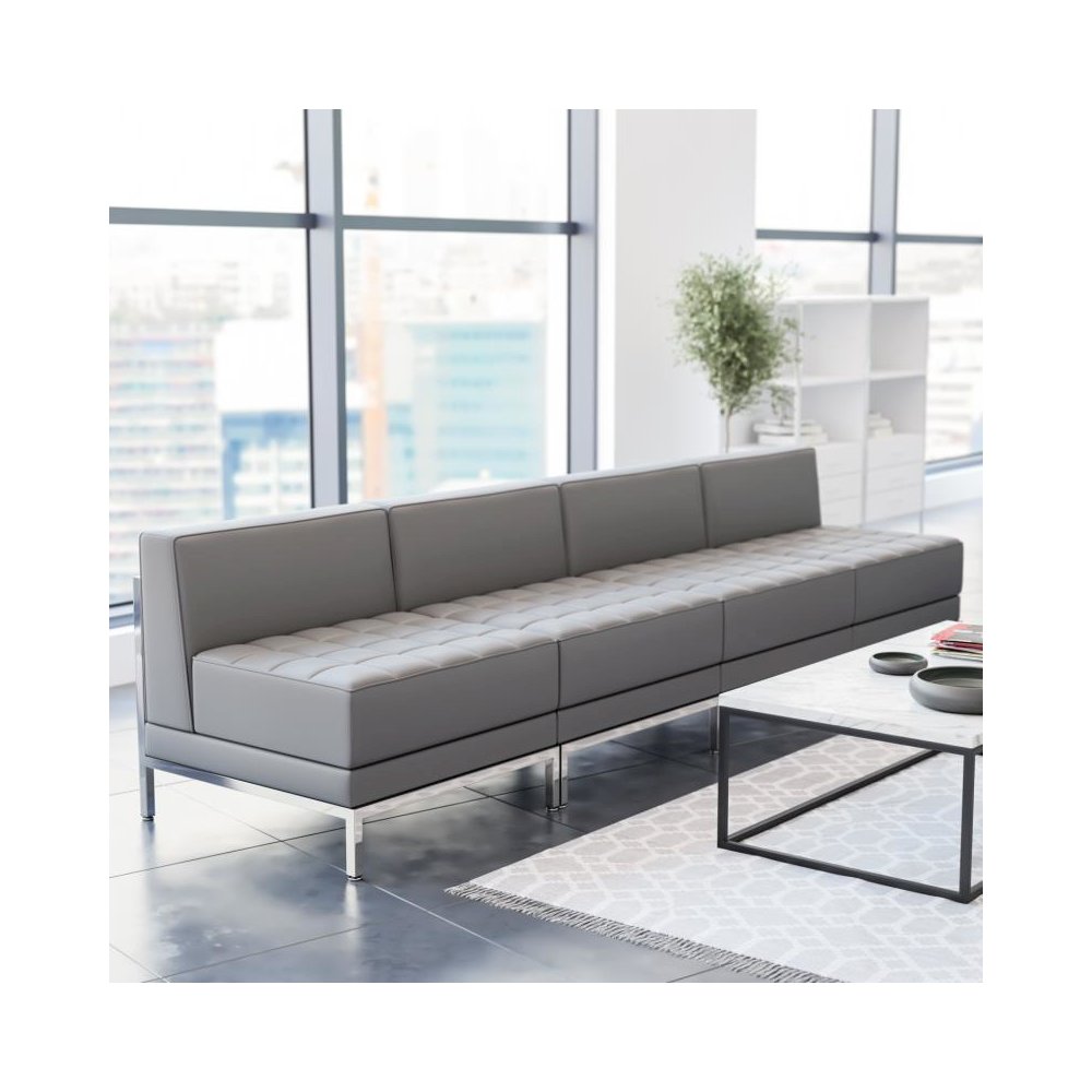 HERCULES Imagination Series 4 Piece Gray LeatherSoft Waiting Room Lounge Set - Reception Bench. Picture 2