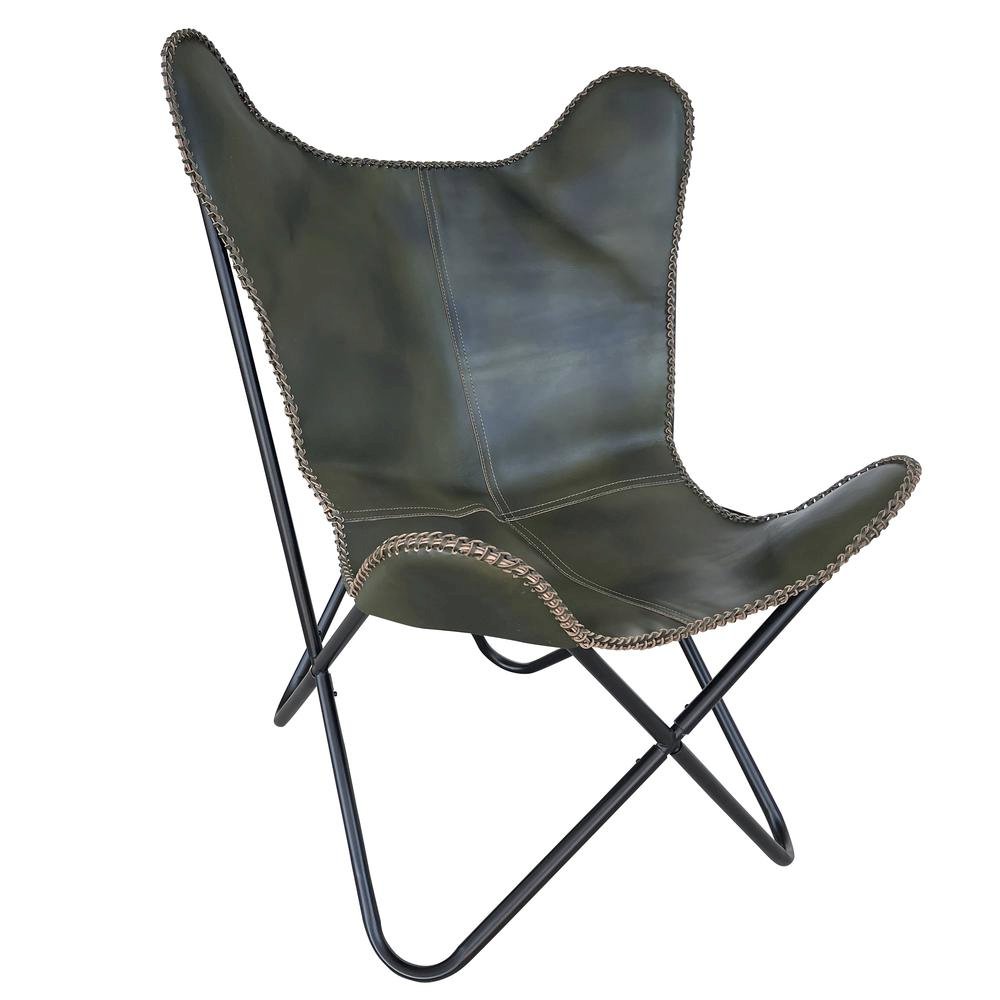 AmeriHome Genuine Leather Butterfly Chair - Forest Green. Picture 1