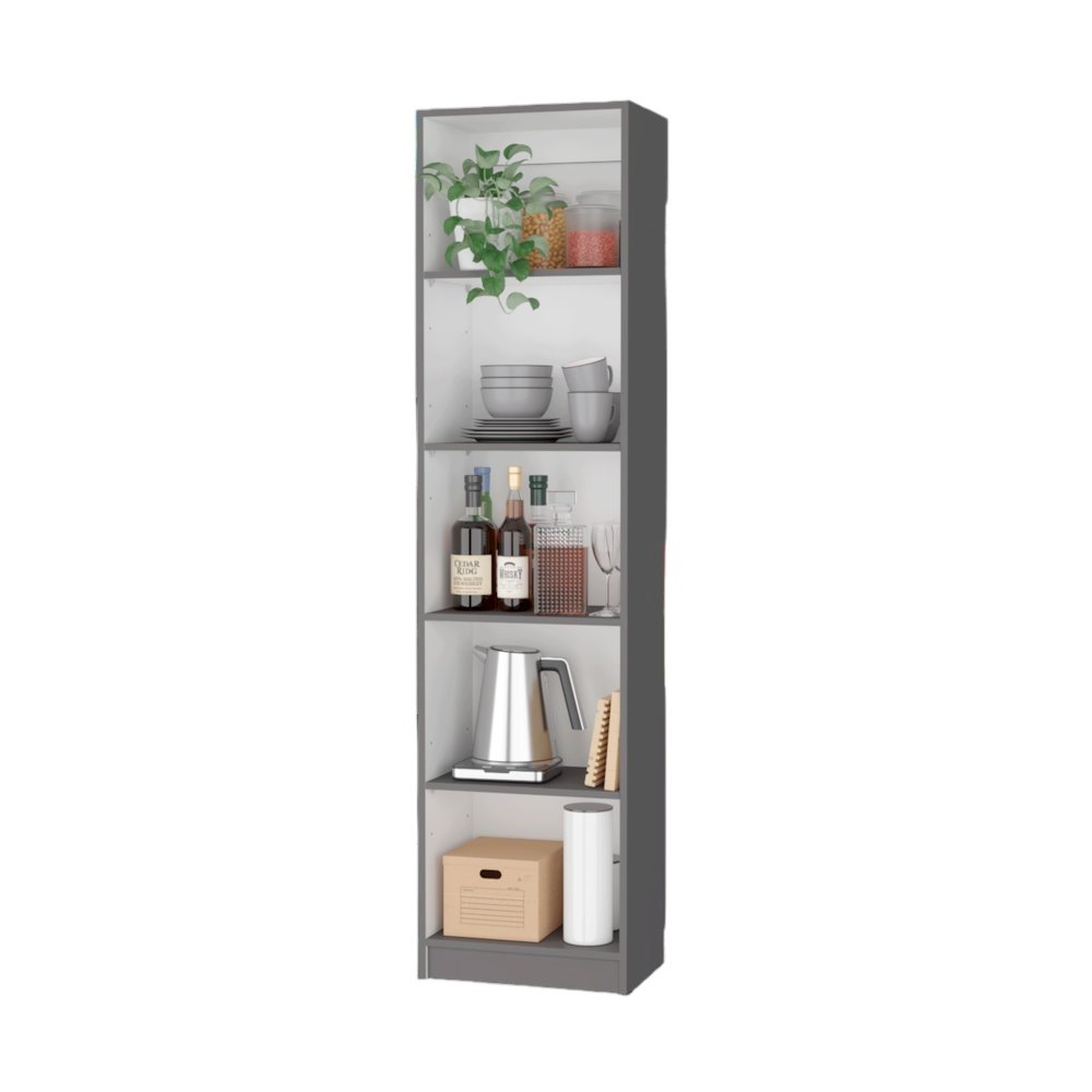 Sutton Slim Bookcase with Modern 5-Shelf Design, Matt Gray / White. Picture 2