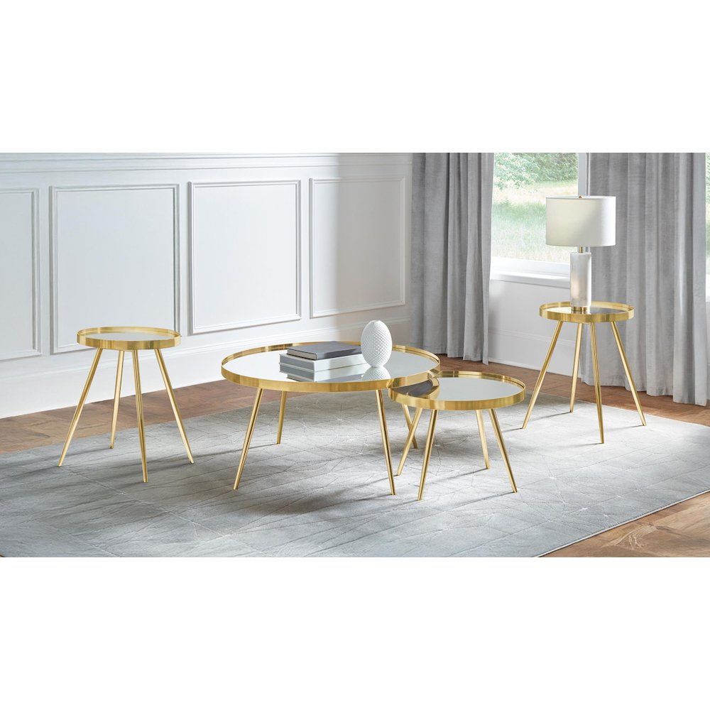 Kaelyn 4-piece Round Coffee and End Table Set Gold. Picture 2
