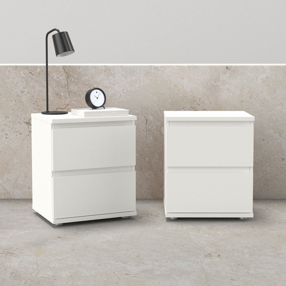 Nova 2 Drawer Nightstand - Set of 2, White. Picture 2