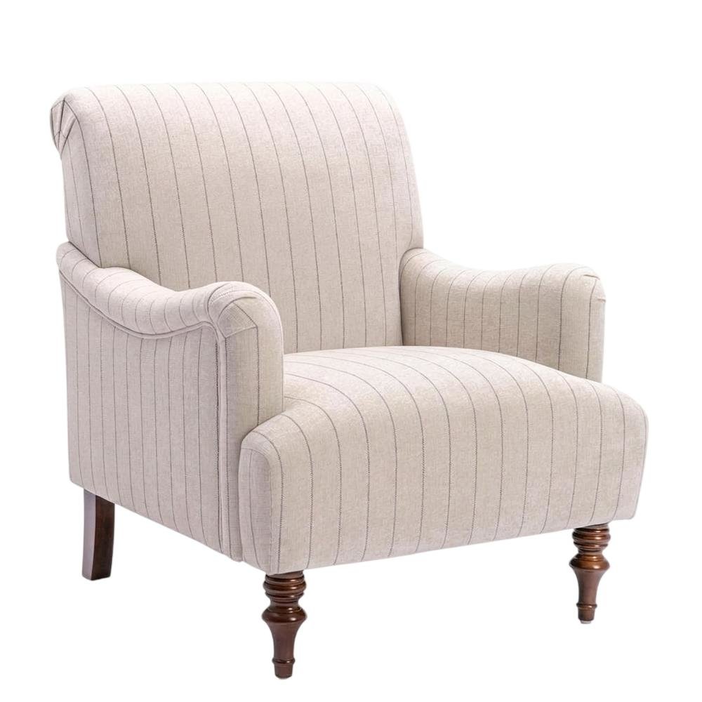 Brown Striped Armchair with Hardwood Frame and Polyester Fabric. Picture 5