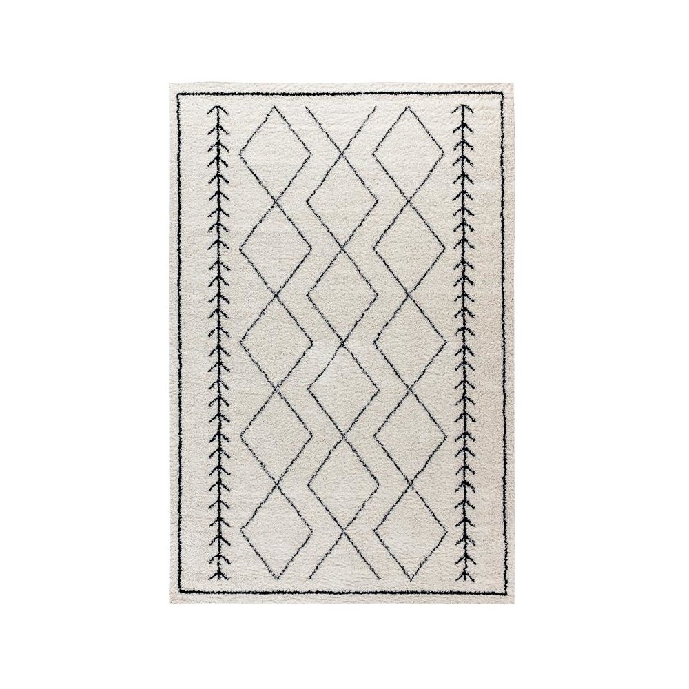 Geometric Style Bohemian Shag Area Rug - 5' x 7' - Ivory. Picture 1