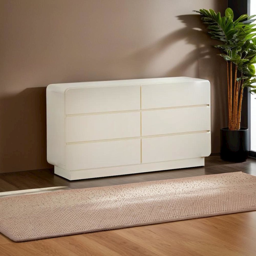 Elegant 6-Drawer Dresser in Cream Finish with Acacia and MDF Construction. Picture 4